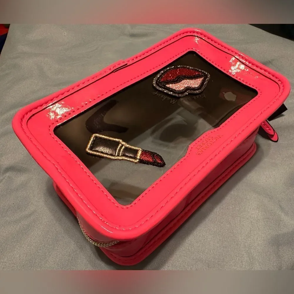 Victoria's Secret Cosmetic Case Clear Pink Patches Beauty Travel Makeup …